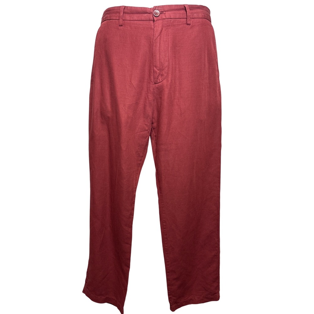 Banana Republic Mens Aiden Fit Red Burgundy Herringbone Pants Sz 35x30 Casual